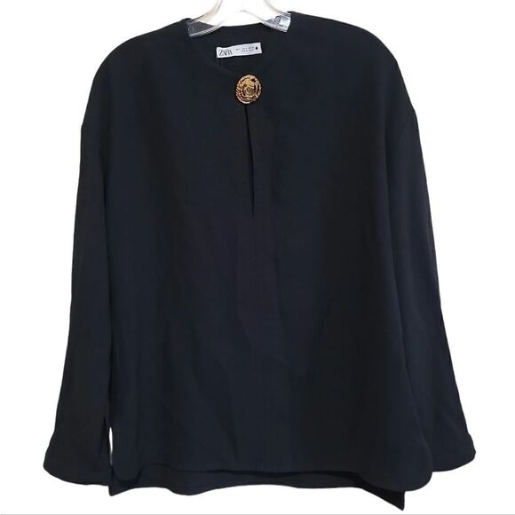 Zara Black Tear Drop Button Blouse Sz Small  NWT - Picture 8 of 11